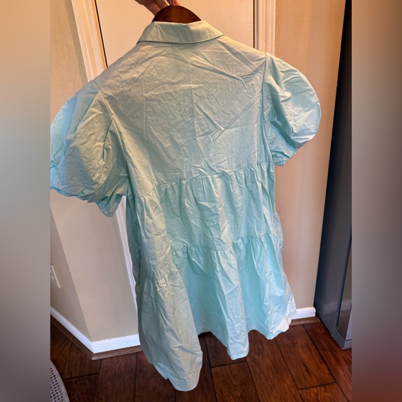 Fantastic Fawn Easter Egg Sequin Mini Dress Pastel Blue Puff Sleeve Tiered S - Picture 4 of 8